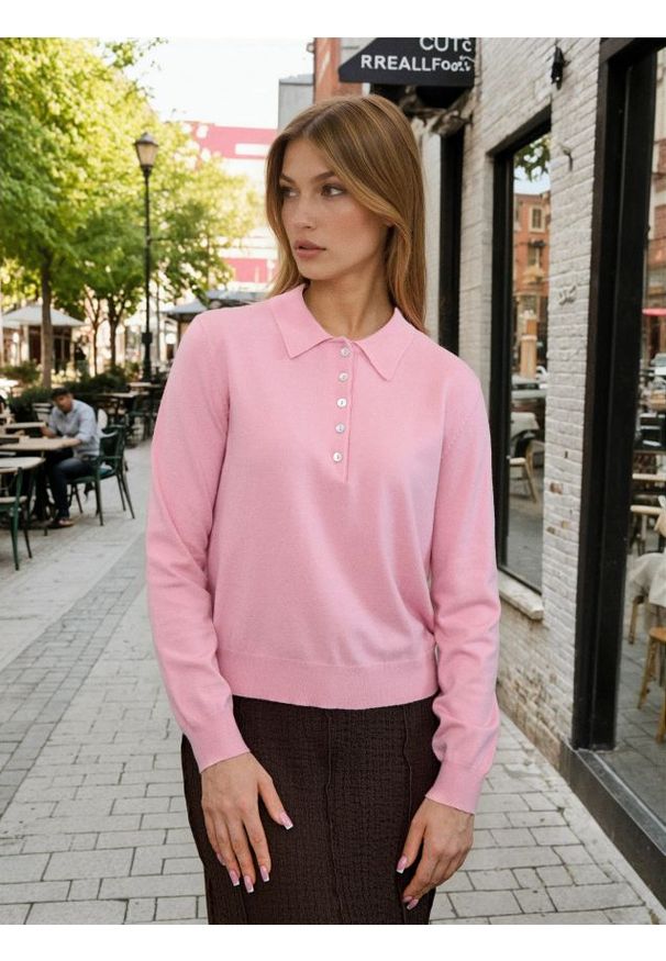 Sinsay - Sweter z kołnierzykiem z wiskozą - różowy. Kolor: różowy. Materiał: wiskoza