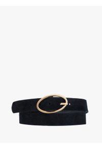 Ryłko - Czarny pasek ze złotą klamrą. Kolor: czarny. Materiał: skóra, welur #1