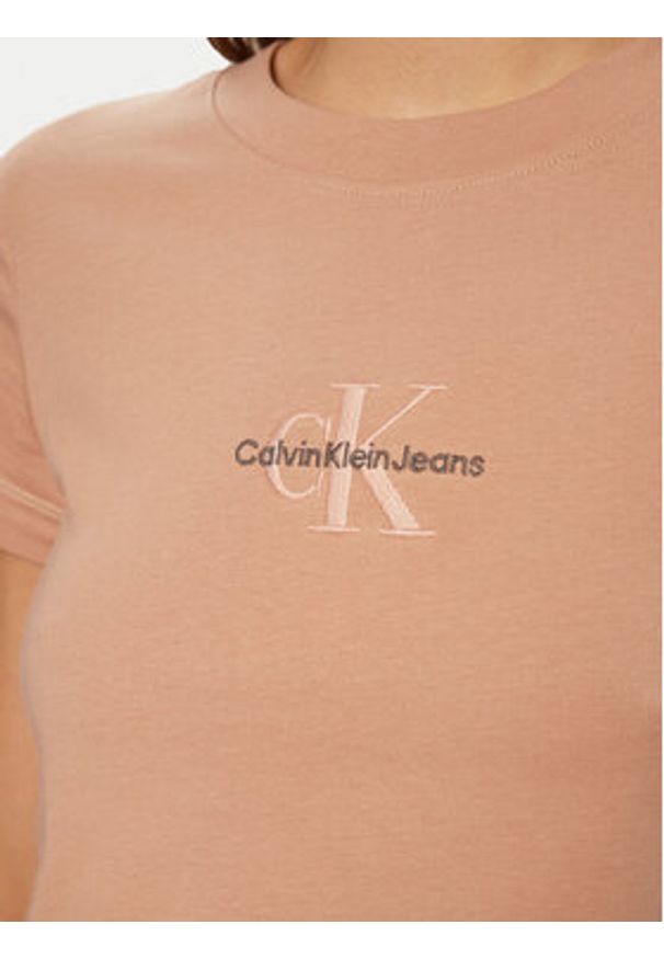 Calvin Klein Jeans T-Shirt Monologo J20J223563 Różowy Slim Fit. Kolor: różowy. Materiał: bawełna