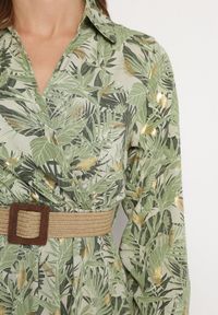 Born2be - Jasnozielona Sukienka z Roślinnym Wzorem i Plecionym Paskiem Nouylas. Kolor: zielony. Wzór: aplikacja. Typ sukienki: kopertowe, rozkloszowane. Długość: maxi #4