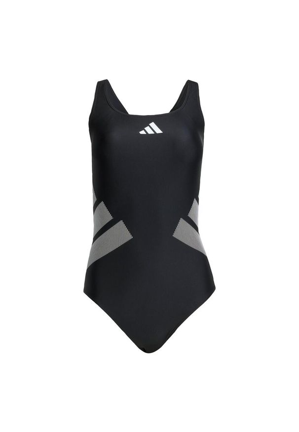 Adidas - Kostium kąpielowy z logo i tyłem typu C-back.. Kolor: biały, wielokolorowy, czarny. Materiał: tkanina