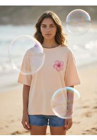 Sinsay - Bawełniana koszulka z motywem kwiatowym - kremowy. Kolor: kremowy. Materiał: bawełna. Wzór: kwiaty #1