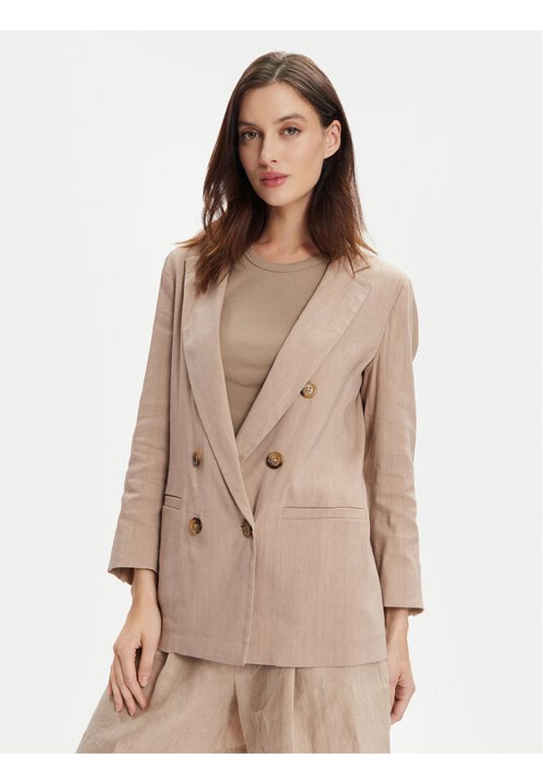 Marella Marynarka Alba 2413041065 Beżowy Regular Fit. Kolor: beżowy. Materiał: len