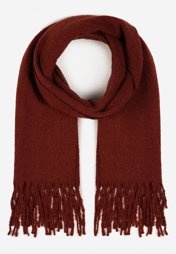 Born2be - Bordowy Klasyczny Szalik Zdobiony Frędzlami Vetilana. Okazja: do pracy. Kolor: czerwony. Materiał: jeans. Wzór: aplikacja. Styl: klasyczny