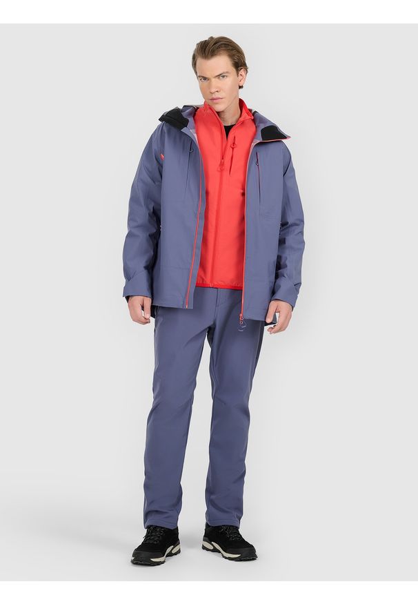 4f - 4F Kurtka trekkingowa przeciwdeszczowa membrana 20000+ męska - granatowa M. Kolor: niebieski. Materiał: materiał. Długość rękawa: raglanowy rękaw. Technologia: Primaloft. Długość: długie. Sport: turystyka piesza, wspinaczka