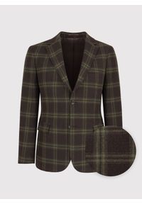 Pako Lorente - PAKO LORENTE – Brązowa marynarka męska w kratę. Okazja: na co dzień. Kolor: brązowy. Materiał: wełna. Styl: casual