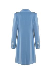 CATERINA - Błękitny płaszcz dwurzędowy. Kolor: niebieski. Styl: klasyczny