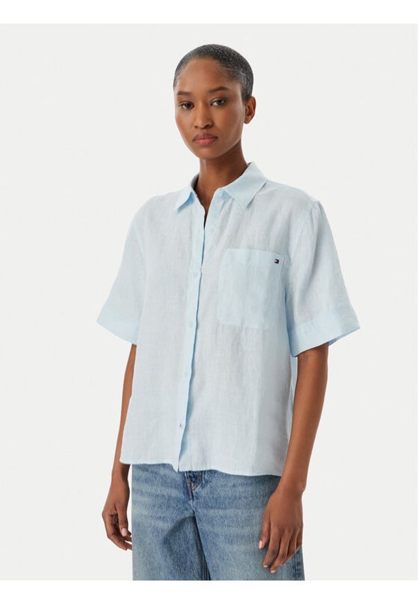TOMMY HILFIGER - Tommy Hilfiger Koszula WW0WW48925 Niebieski jasny Relaxed Fit. Kolor: niebieski. Materiał: len