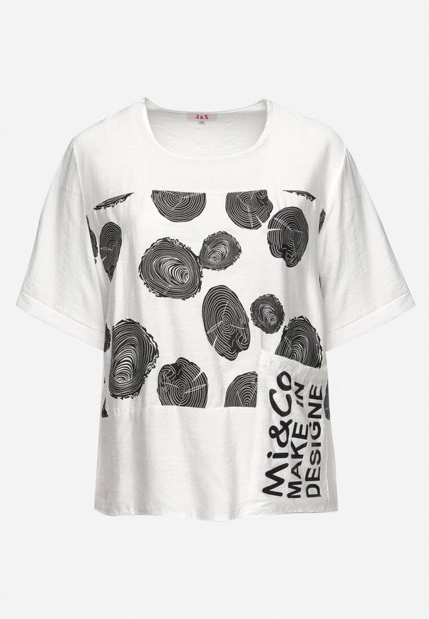 Born2be - Biały Bawełniany T-shirt z Nadrukiem i Kieszonką Lovelina. Kolor: biały. Materiał: bawełna. Wzór: nadruk. Styl: elegancki, klasyczny
