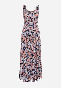 Born2be - Granatowa Rozkloszowana Sukienka Bawełniana w Kwiatowy Print z Guzikami Jamallia. Okazja: na co dzień. Kolor: niebieski. Materiał: bawełna. Wzór: kwiaty, nadruk. Sezon: lato. Typ sukienki: proste. Styl: klasyczny, casual #3