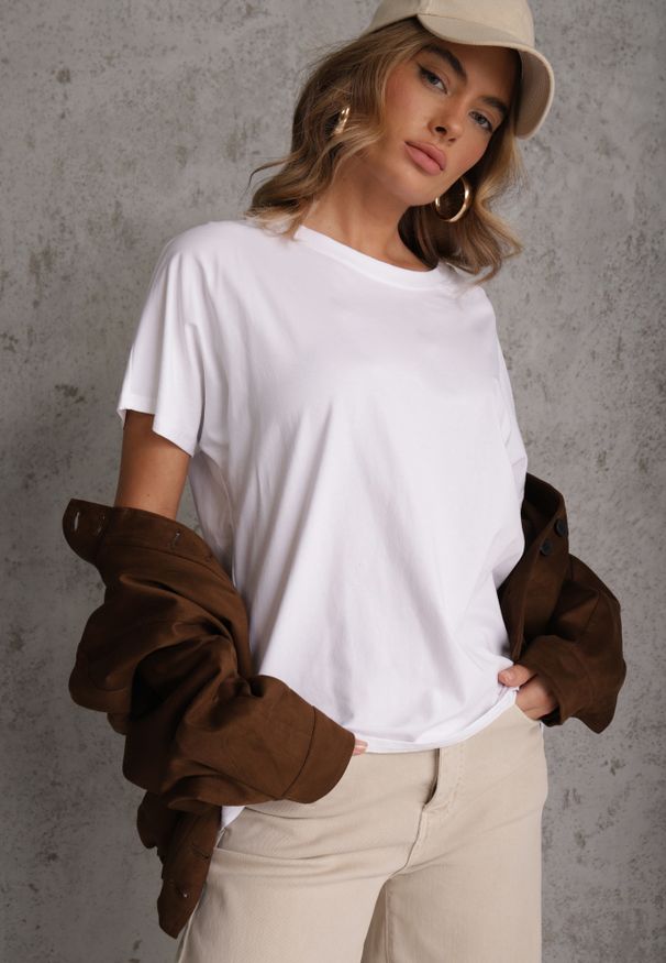 Renee - Biały T-shirt Basic Oversize z Bawełny Elusis. Okazja: na co dzień. Kolor: biały. Materiał: bawełna. Styl: casual, elegancki