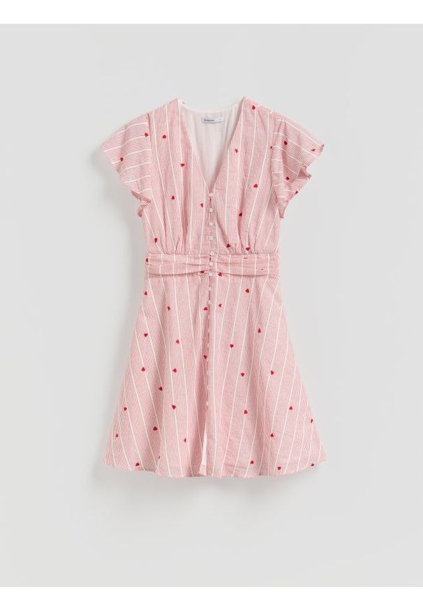 Reserved - Sukienka mini w paski - czerwony. Kolor: czerwony. Materiał: bawełna, tkanina. Wzór: paski. Długość: mini