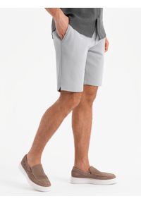 Ombre Clothing - Męskie szorty ze strukturalnej dzianiny SLIM FIT – jasnoszare V4 - Rozmiar: XL. Okazja: na co dzień. Kolor: szary. Materiał: dzianina. Wzór: jednolity. Styl: klasyczny, wakacyjny, sportowy, casual #6