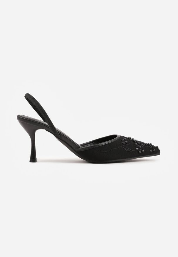 Born2be - Czarne Sandały na Szpilce Ozdobione Koralikami i Haftem Iphorise. Okazja: na co dzień. Kolor: czarny. Wzór: aplikacja, haft. Obcas: na szpilce. Styl: casual, elegancki, klasyczny, wizytowy