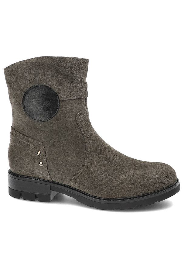 Zielone Botki Karino Damskie Wygodne Obuwie. Kolor: zielony. Materiał: zamsz. Obcas: na obcasie. Styl: elegancki. Wysokość obcasa: średni