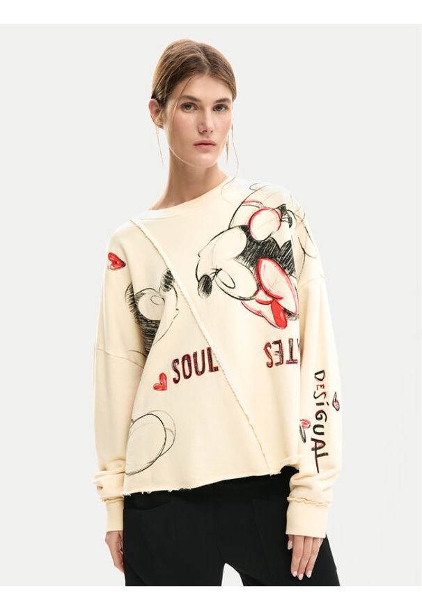 Desigual Bluza Muak Mickey 26SWSK17 Beżowy Relaxed Fit. Kolor: beżowy. Materiał: bawełna