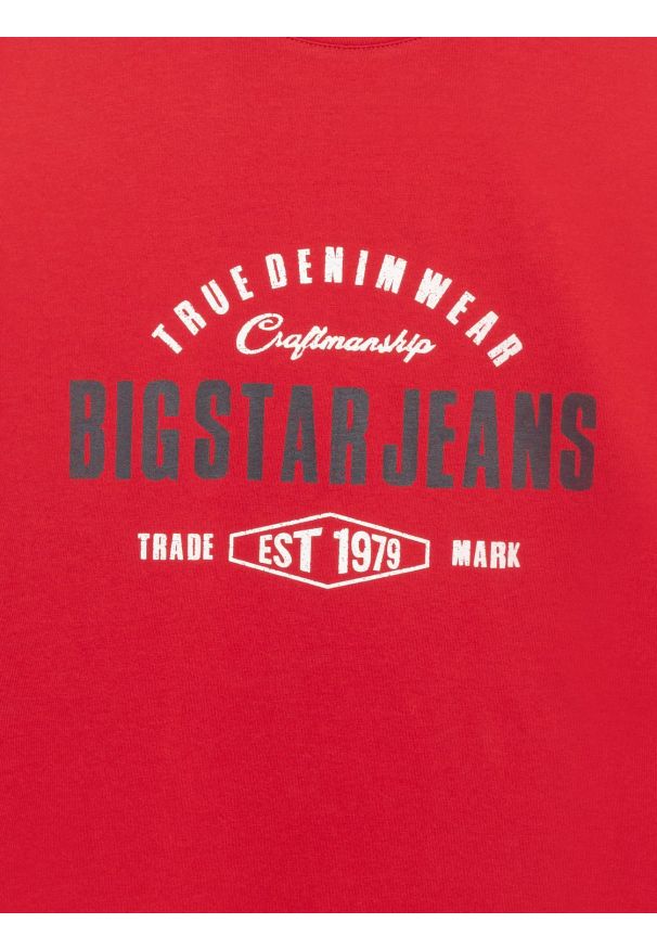 Big-Star - Koszulka męska z kontrastowym nadrukiem czerwona Sers 603. Okazja: na co dzień. Kolor: czerwony. Materiał: dzianina. Wzór: nadruk. Styl: casual, klasyczny