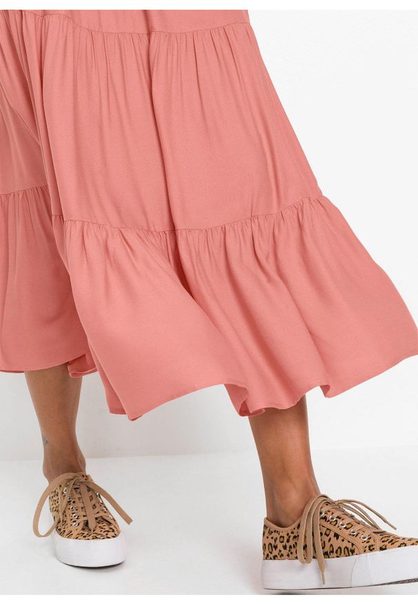 bonprix - Spódnica midi z kreszowanej wiskozy. Kolor: różowy. Materiał: wiskoza