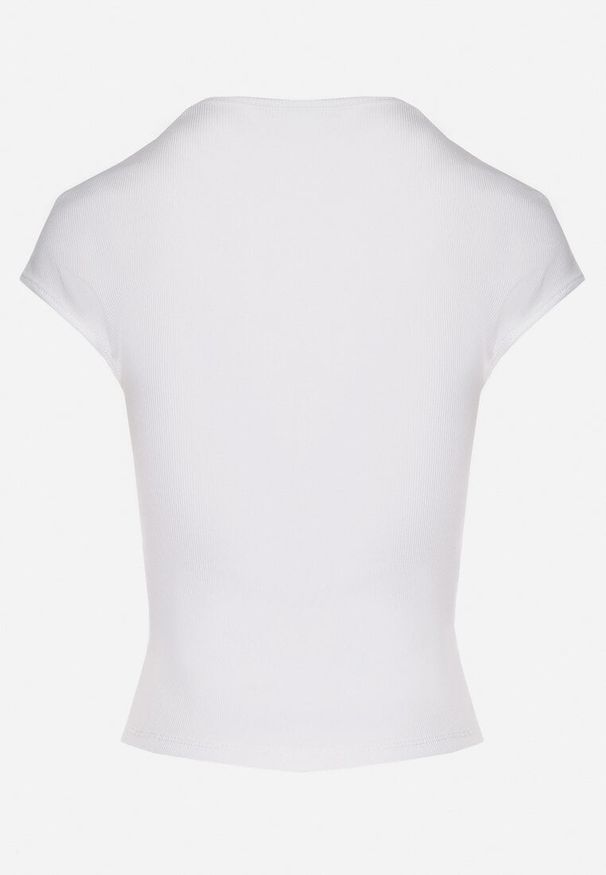 Born2be - Biały Dopasowany T-shirt z Wiskozą w Prążki z Kwadratowym Dekoltem Alannia. Okazja: na co dzień, do pracy, na spotkanie biznesowe. Typ kołnierza: dekolt kwadratowy. Kolor: biały. Materiał: wiskoza. Wzór: prążki. Styl: biznesowy, casual