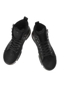 Trzewiki damskie Rieker, antistress ocieplane futerkiem na grubej podeszwie zapinane na suwak, czarne, 45920-01. Okazja: na co dzień. Zapięcie: sznurówki. Kolor: czarny. Materiał: futro, materiał. Szerokość cholewki: normalna. Styl: casual #4