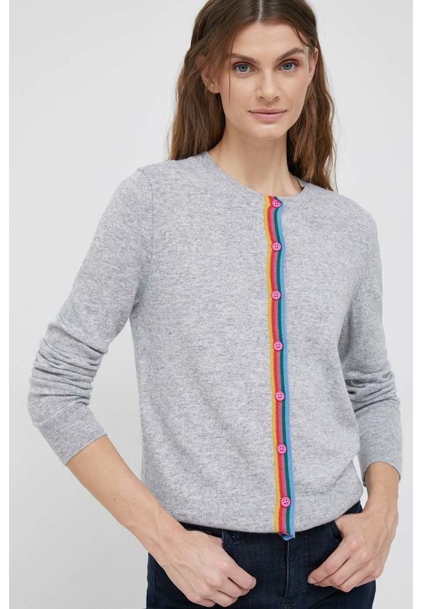 United Colors of Benetton kardigan z domieszką wełny damski kolor szary lekki. Okazja: na co dzień. Kolor: szary. Materiał: wełna. Długość rękawa: długi rękaw. Długość: długie. Styl: casual