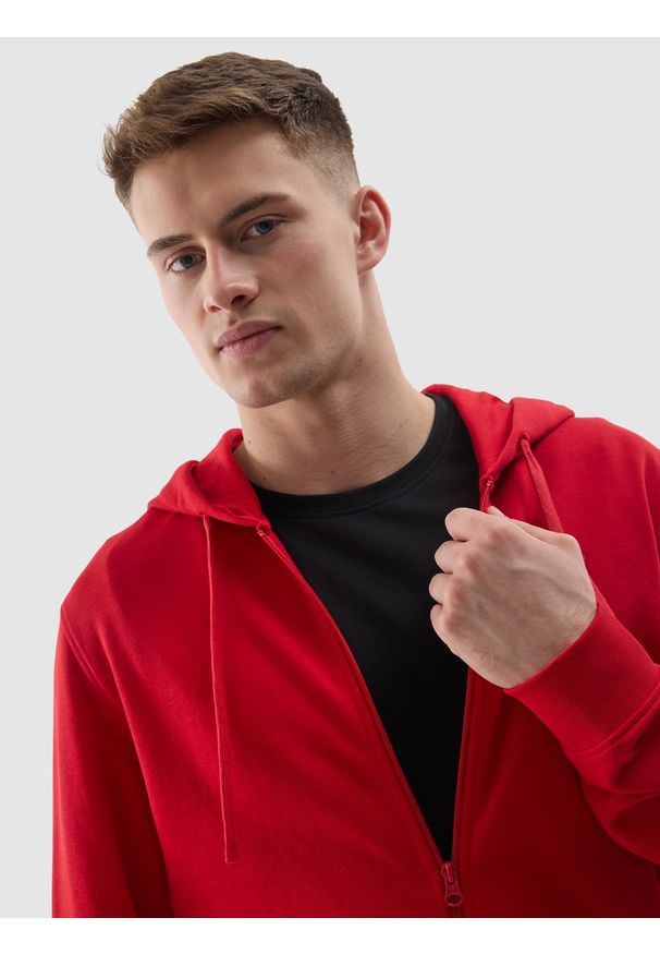 4f - 4F Bluza dresowa rozpinana z kapturem męska - ciemna czerwień XL. Okazja: na co dzień. Typ kołnierza: kaptur. Kolor: czerwony. Materiał: dresówka. Wzór: gładki, ze splotem. Styl: sportowy, casual