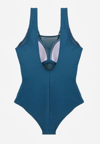 Born2be - Niebieski Kopertowy Strój Kąpielowy Jednoczęściowy z Siateczką i Paskiem Raera. Kolor: niebieski. Materiał: len #4