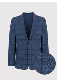 Pako Lorente - PAKO LORENTE – Granatowa marynarka męska w kratkę. Okazja: na co dzień. Kolor: niebieski. Materiał: wełna, bawełna, len. Wzór: kratka. Styl: casual, elegancki, sportowy #5