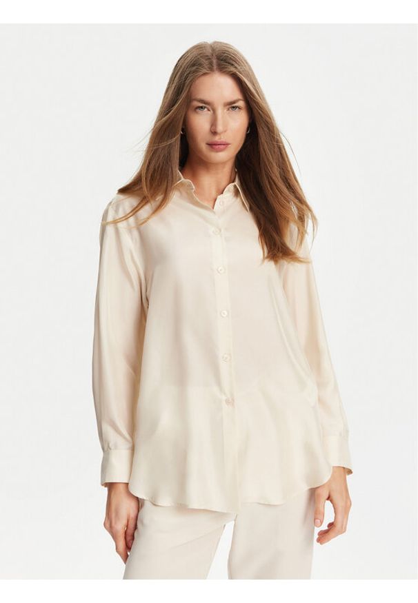 Marella Koszula Alec 2513111015 Écru Regular Fit. Materiał: jedwab, satyna