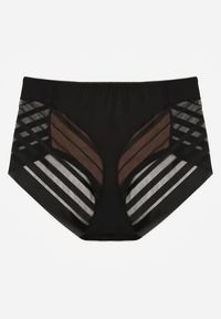 Born2be - Czarno-Beżowe Majtki Figi z Wysokim Stanem Zdobione Koronką i Siateczką Helieth. Stan: podwyższony. Kolor: czarny. Materiał: koronka. Wzór: koronka, aplikacja #3