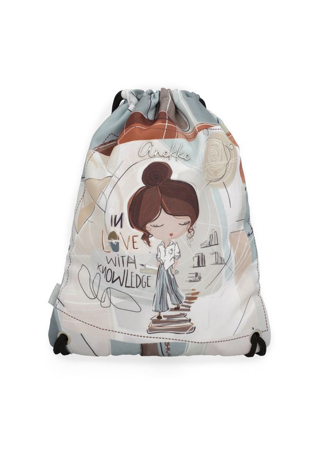 Worek damski Anekke, wykonany z lekkiego materiału tekstylnego z dekoracyjnym nadrukiem zamykany na ściągacz ze sznurkami, szary, 42484-003. Kolor: szary. Wzór: nadruk
