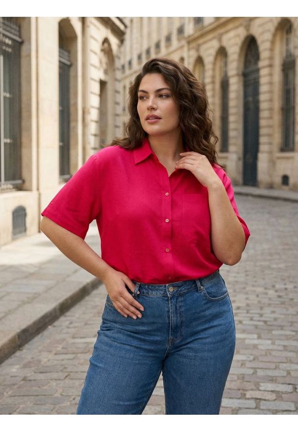 Sinsay - Koszula z domieszką lnu - różowy. Kolor: różowy. Materiał: len