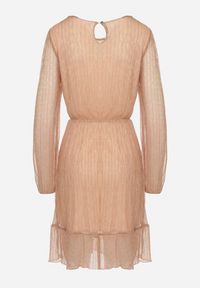 Born2be - Szampańska Sukienka z Wiskozy Ozdobiona Metaliczną Nicią Meliorea. Kolor: złoty. Materiał: wiskoza. Wzór: aplikacja. Styl: klasyczny, elegancki #7