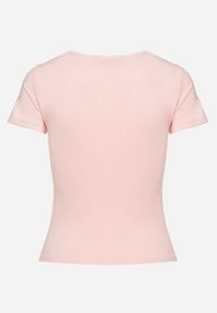Born2be - Różowy T-shirt z Wiskozą o Dopasowanym Kroju z Dekoltem w Serek Folarisse. Typ kołnierza: dekolt w serek. Kolor: różowy. Materiał: wiskoza #7