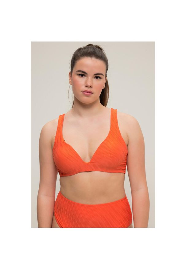ULLA POPKEN - Damska Góra od bikini miękkie miseczki struktura fal. Kolekcja: plus size. Kolor: pomarańczowy. Materiał: elastan, poliamid, materiał