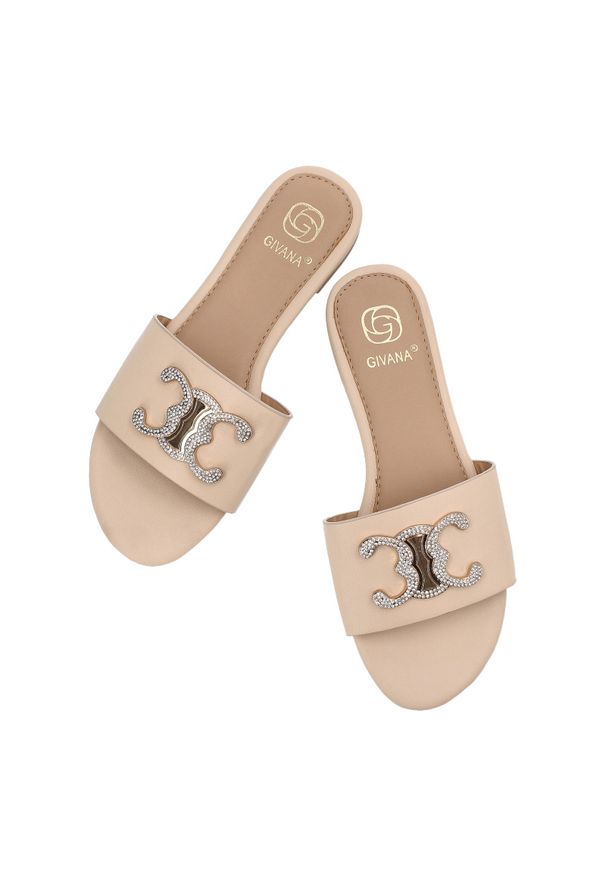 Beżowe Klapki Givana Eleganckie Buty Damskie. Kolor: beżowy. Materiał: materiał. Sezon: lato. Styl: elegancki
