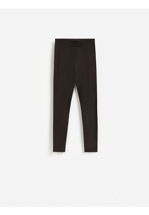 Reserved - Legginsy z bawełną - ciemnobrązowy. Kolor: brązowy. Materiał: bawełna