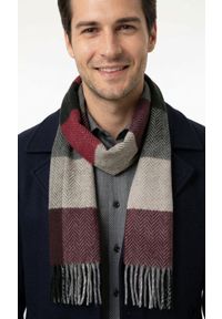 V. Fraas - Szalik z Frędzlami, Bordowo-Szary Miękki w Kratkę, Firmy V.Fraas -Cashmink. Kolor: czerwony. Materiał: syntetyk, materiał, wełna, poliakryl, tkanina. Wzór: kratka. Sezon: lato #3