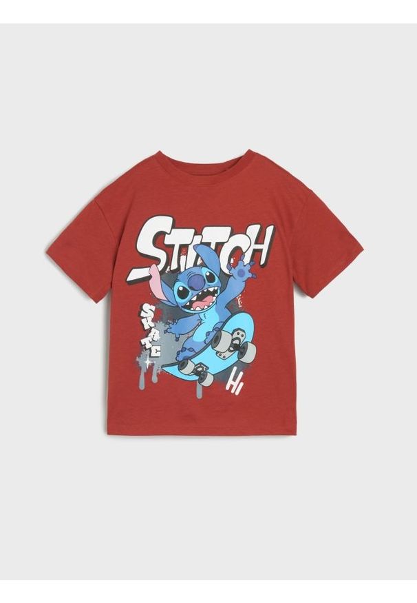 Sinsay - Koszulka Stitch - bordowy. Kolor: czerwony