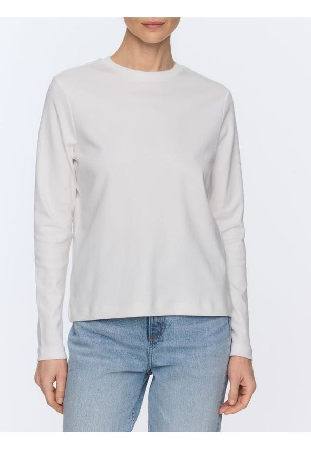 Reserved - Longsleeve z merceryzowanej bawełny - biały. Kolor: biały. Materiał: bawełna. Długość rękawa: długi rękaw