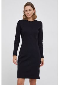 Calvin Klein Sukienka kolor czarny mini prosta. Okazja: na co dzień. Kolor: czarny. Materiał: włókno, dzianina. Długość rękawa: długi rękaw. Wzór: gładki. Typ sukienki: proste. Styl: casual. Długość: mini #3