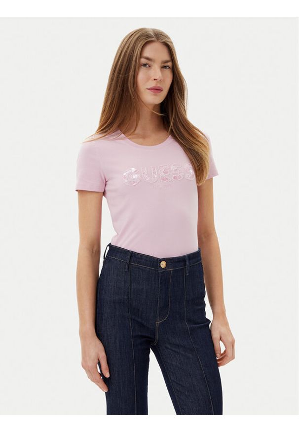 Guess T-Shirt W5GI17 J1314 Różowy Slim Fit. Kolor: różowy. Materiał: bawełna