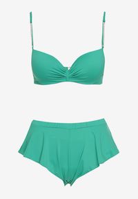 Born2be - Zielone Bikini Góra z Regulowanymi Ramiączkami Ozdobionymi Cyrkoniami z Elastycznym Dołem w Zestawie Spodenki Kąpielowe z Gumką w Pasie Quilalia. Kolor: zielony. Wzór: aplikacja #6