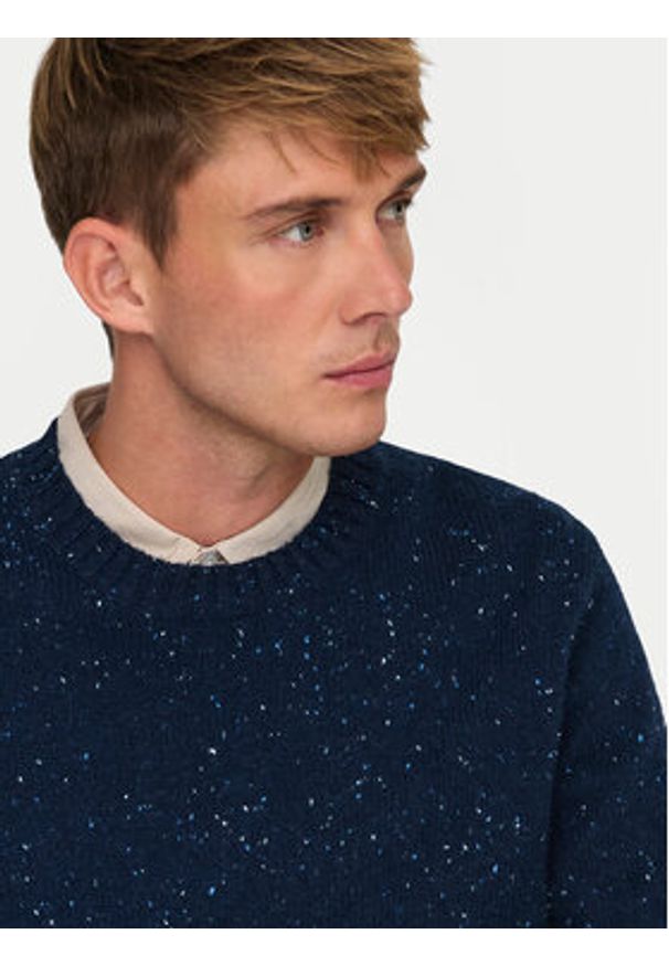 Only & Sons Sweter Ricky 22031539 Granatowy Regular Fit. Kolor: niebieski. Materiał: wełna