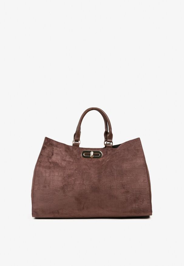 Born2be - Brązowa Torebka Shopperka z Imitacji Zamszu z Rączkami i Paskiem na Ramię Tamelle. Kolor: brązowy. Materiał: zamszowe. Styl: biznesowy, casual. Rodzaj torebki: na ramię