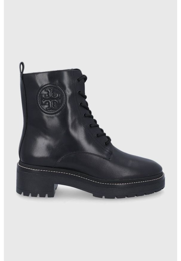 Tory Burch Workery Miller damskie kolor czarny na płaskim obcasie. Nosek buta: okrągły. Kolor: czarny. Materiał: skóra, guma. Obcas: na obcasie. Wysokość obcasa: niski
