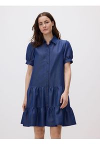 Reserved - Sukienka mini z kołnierzykiem - niebieski. Kolor: niebieski. Materiał: tkanina. Długość: mini #1