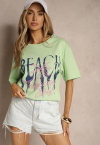 Renee - Jasnozielona Bawełniana Koszulka z Nadrukiem Savileine. Okazja: na co dzień. Kolor: zielony. Materiał: bawełna. Wzór: nadruk. Styl: klasyczny, casual, elegancki #3