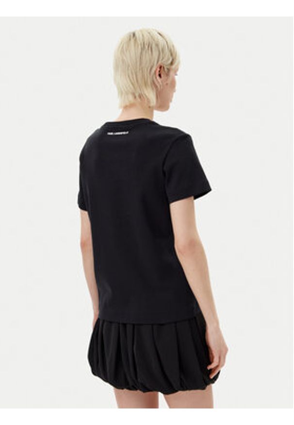 Karl Lagerfeld - KARL LAGERFELD T-Shirt A1W17130 Czarny Regular Fit. Typ kołnierza: dekolt w karo. Kolor: czarny. Materiał: bawełna
