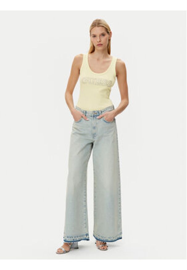 Guess Top W5GP29 KA0H1 Żółty Regular Fit. Kolor: żółty. Materiał: bawełna